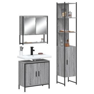 vidaXL Vidaxl - Set De Muebles De Ba&ntilde;o 3 Pzas Madera Contrachapada Gris Sonoma