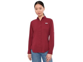 Columbia Tamiamitm II Long Sleeve Shirt Womens Long Sleeve Button Up Beet 1 : 2XL, Polyester