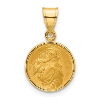 Diamond2Deal 14k Yellow Gold Polished and Satin St. Anthony Medal
