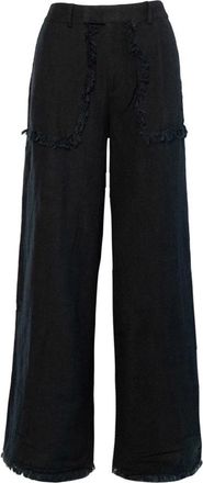 H&eacute;st Zwarte linnen broek met elastische taille - Dames - Wijde Broeken - Zwart - L - Linnen - Broeken