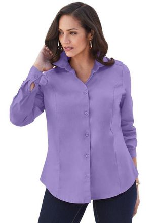 Jessica London Stretch Poplin Button-Down Shirt in Vintage Lavender at Nordstrom, Size 32