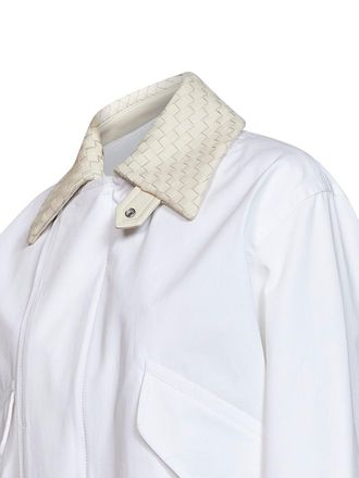 Bottega Veneta Intrecciato Leather Collar Bomber Jacket - White