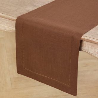 Solino Home Linen Table Runner for Dining Table, Holiday and Everyday Table Decor - Classic Hemstitch in Brown at Nordstrom, Size X-Small