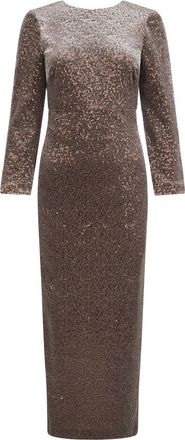 PESERICO Sequined Long Fitted Dress - Dames - Feestkleedjes - Bruin - 2XS - Polyester - Kleedjes