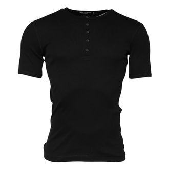 Dolce & Gabbana Mens Ribbed Henley Top - Black Cotton - Size EU 48 (Mens)