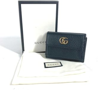 Gucci Gold Black Leather Wallet (Tri-Fold) (Pre-Owned)