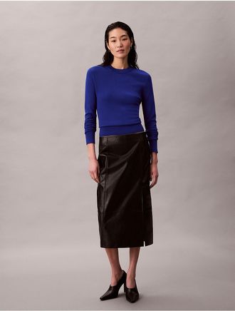 Calvin Klein Womens Extra Fine Merino Blend Crewneck Sweater - Blue - XS