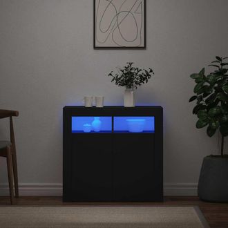vidaXL Aparador Con Luces Led Negro 80x35x75 Cm Vidaxl