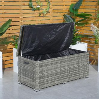 Direct Wicker 495L Aluminum Outdoor Large Rattan Deck Storage Box for Patio, Yard, Brown(L155 x H64.5 x W72) in Grey | Size: Medium