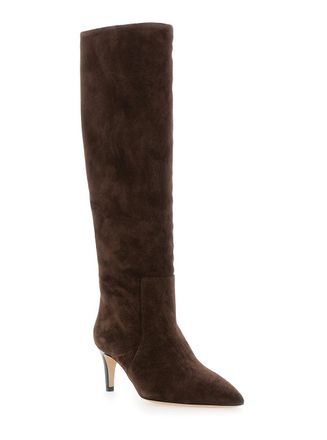 PARIS TEXAS Womens Boots Pointed Toe Suede Brown Calf Leather
