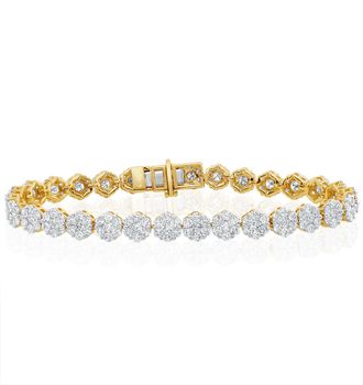 The Diamond Store 7ct Cluster Lab Diamond Tennis Bracelet H/Si Set in 18K Yellow Gold