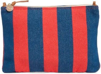 Clare Vivier Stripe Flat Clutch in Poppy/French Blue at Nordstrom