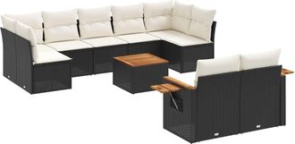 vidaXL Vidaxl - Set De Sof&aacute;s De Jard&iacute;n 10 Pzas Cojines Rat&aacute;n Sint&eacute;tico Negro