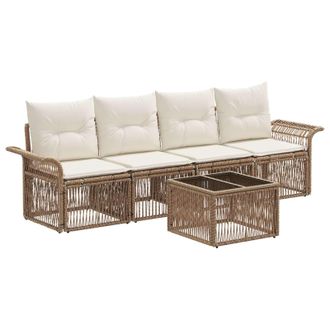 vidaXL Conjunto De Sof&aacute;s De Jard&iacute;n 5 Pcs Beige Rat&aacute;n Sint&eacute;tico Vidaxl