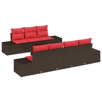 vidaXL Conjunto De Sof&aacute; De Jard&iacute;n 8 Pcs Marr&oacute;n Rat&aacute;n Sint&eacute;tico Vidaxl