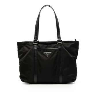Prada Pre-owned Womens Saffiano Trimmed Tessuto Tote - Black Textile - One Size