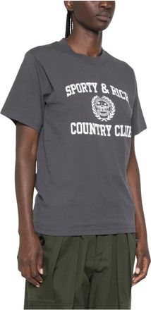 Sporty & Rich Tops, Dames, Grijs, XS, Logo T-shirt met ronde hals
