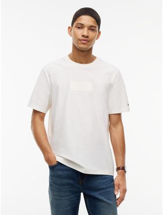Tommy Hilfiger Mens Embroidered Flag Logo T-Shirt - Ivory Petal - XL