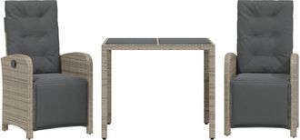vidaXL Vidaxl - Sillas Y Mesita De Jard&iacute;n Con Cojines 3 Piezas Rat&aacute;n Pe Gris