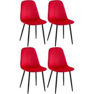 Clp Clp - Set De 4 Sillas De Comedor Giverny En Tela O Terciopelo Rojo Terciopelo
