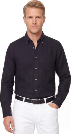 Casamoda Overhemd zwart Casa Moda borstzak button-down collar wit omlijnde knopen