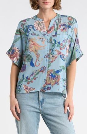 T Tahari Split Neck Shirt in Blue Floral Print at Nordstrom Rack, Size X-Large