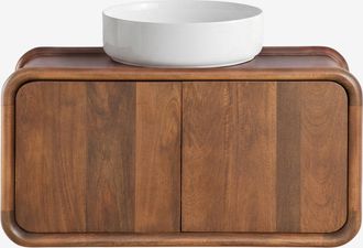 Sklum Conjunto De Mueble De Ba&ntilde;o Suspendido 90x45 Cm En Madera De Mango Maupaul Sklum