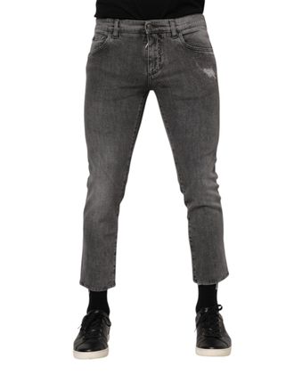 Dolce & Gabbana Gray Cotton Logo Plaque Men Denim Jeans Elastane Clothing