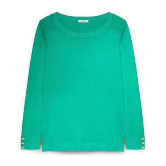 Fiorella Rubino Pullover met Lenzing Ecovero Viscose - Dames - Ronde hals truien - Groen - L - Truien & Vesten