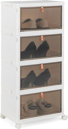 Costway Costway - Cajas Para Zapatos Plegable De 4 Niveles, Cajas Almacenaje Zapatos Con Puertas Magn&eacute;ticas Transparentes/ruedas Universales Bloqueables, Caja