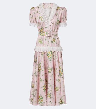 Rodarte Belted floral silk twill midi dress