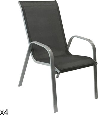 Happy Garden Juego de 4 sillas de textileno gris y aluminio gris