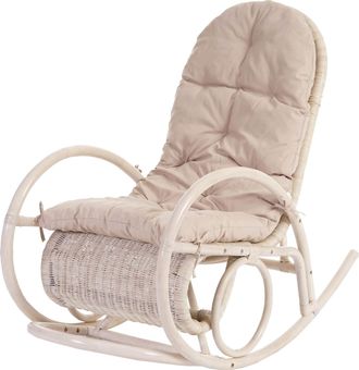 Hhg Hhg - Silla Mecedora Esmeraldas, Sill&oacute;n De Rat&aacute;n, Blanco, Coj&iacute;n Crema