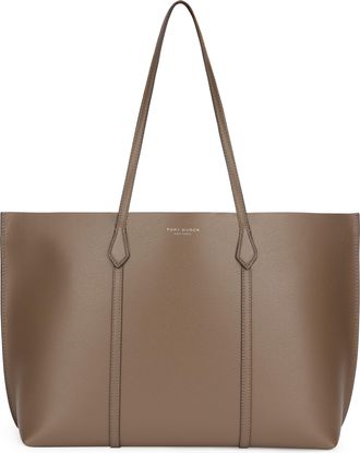 Tory Burch Womens Tote Bag Perry Leather Wild Mushroom Calfskin