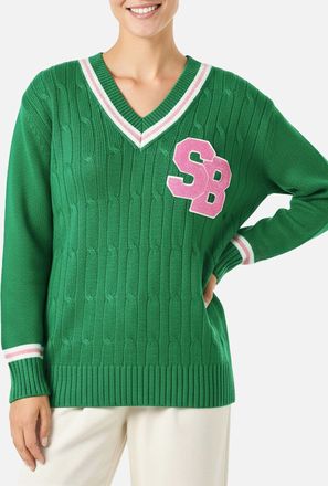 MC2 Saint Barth Woman V-neck Braided Sweater With Patch