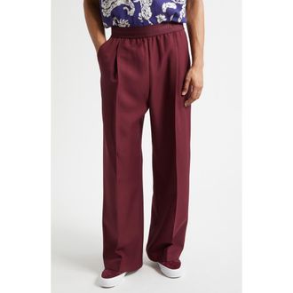 Stockholm Surfboard Club Elaine Logo Jacquard Waist Pleated Wide Leg Pants in Burgundy at Nordstrom, Size X-Large