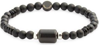 Caputo & Co. Mens Barrel Beaded Stretch Bracelet in Obsidian at Nordstrom