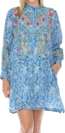 Johnny Was Gabriella Tuxedo Yoke Shirt Dress In Blue
