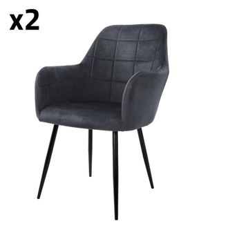 ECD Germany Juego de 2 sillas de comedor con respaldo gris oscuro