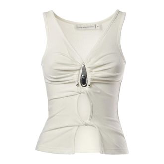 CHRISTOPHER ESBER Sleeveless Tops, female, White, Size: XS Crystal Pendant Open Twist Tank