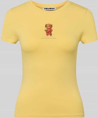 Review Slim Fit T-Shirt mit Logo-Print Modell Sweet in Pastellgelb, Gr&ouml;&szlig;e XL