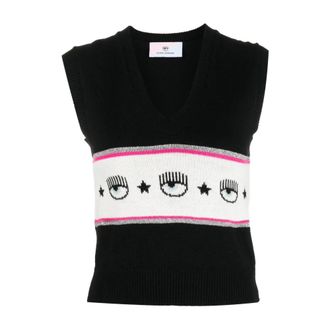 Chiara Ferragni V-neck Knitwear, female, Black, Size: S Sleeveless Knitwear
