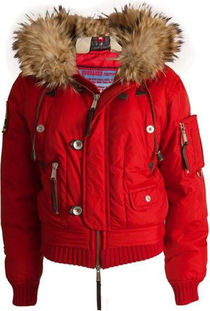 Dsquared2 rode bomber parka met bontkraag