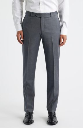 Berle Flat Front Grey Super 120s Wool Dress Pants in Medium Grey at Nordstrom, Size 35
