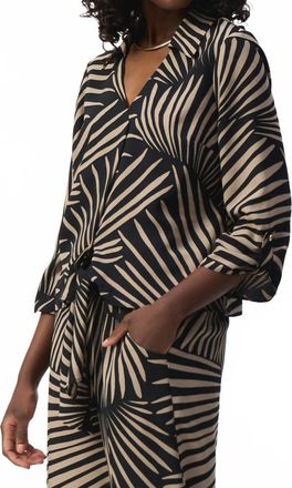 Joseph Ribkoff Tropical Print Tie Front Top In Black/dune
