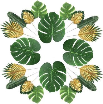 OEM Plantas Artificiales, 66 Piezas, 6 Hojas, Palmera Artificial, Hojas, Tallos Y Hojas Falsas, Plantas Tropicales De Simulaci&oacute;n, Tema De Fiesta Hawaiana,