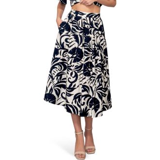 Melloday Tiered Midi Skirt in Navy/White at Nordstrom Rack, Size X-Large