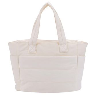 Generic Puffer Tote Bag for Women Large Capacity Shoulder Bag Nylon Solid Color Puffy Purse Satchel Purse for Work Travel Gym Shop (Beige)