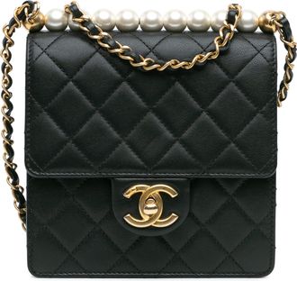 Chanel Pre-owned Womens Quilted Flap Pearl Handle Bag - Black Leather - One Size