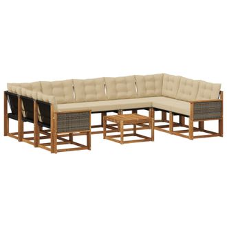 vidaXL Conjunto De Sof&aacute;s De Exterior Con Coj&iacute;n 10 Pcs Natural Y Beige Vidaxl